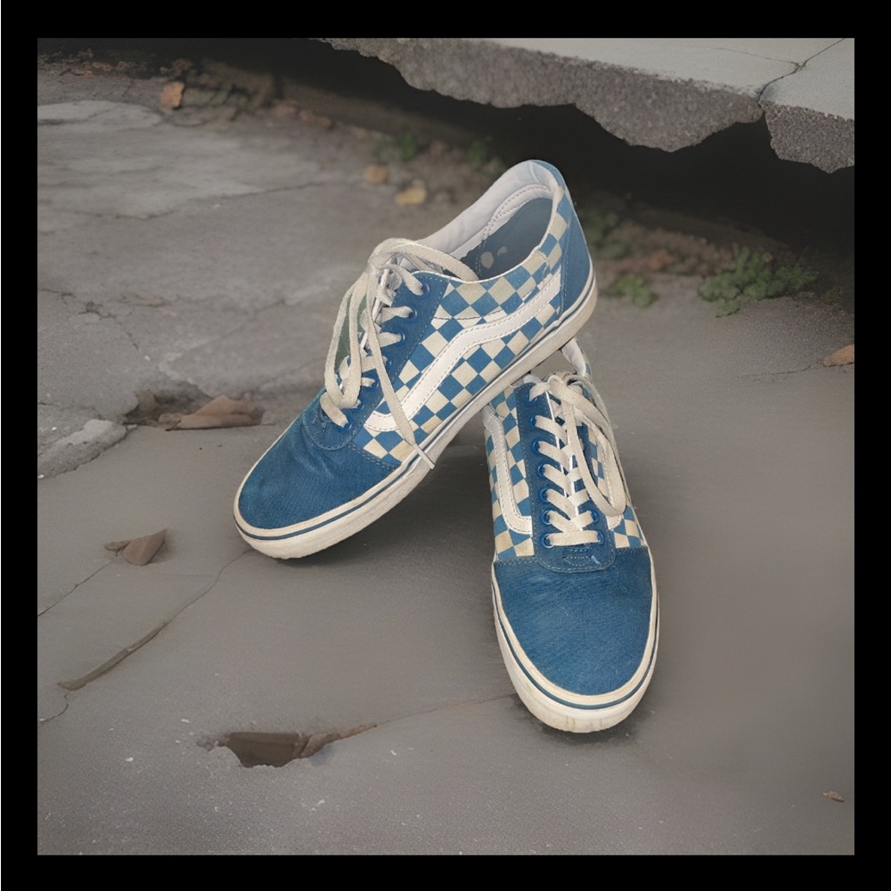 Vans Old Skool Ward Blue Checkerboard Sneakers 9.5
